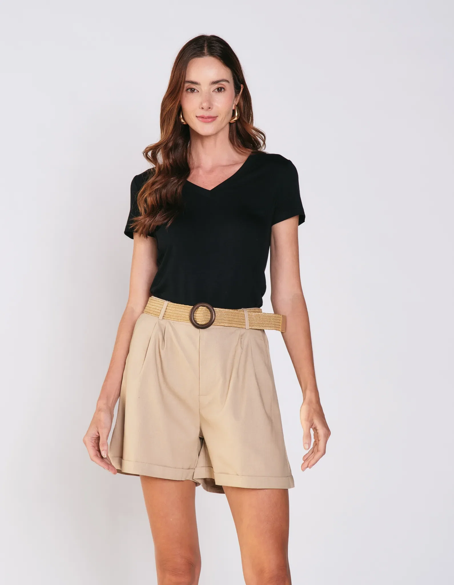 Short Alfaiataria Com Cinto - Caqui