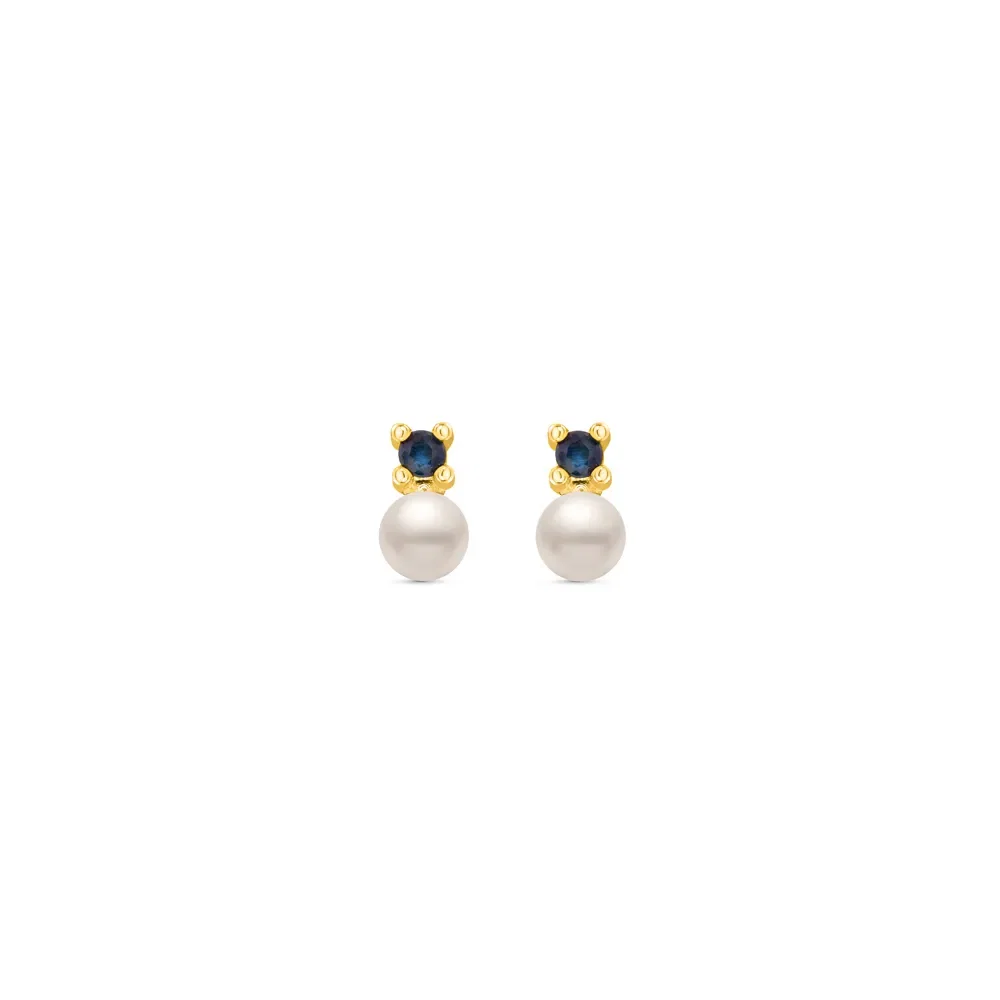 Brinco Baby em Ouro Amarelo 18k com Pérola e Safiras Azuis — imagem 1
