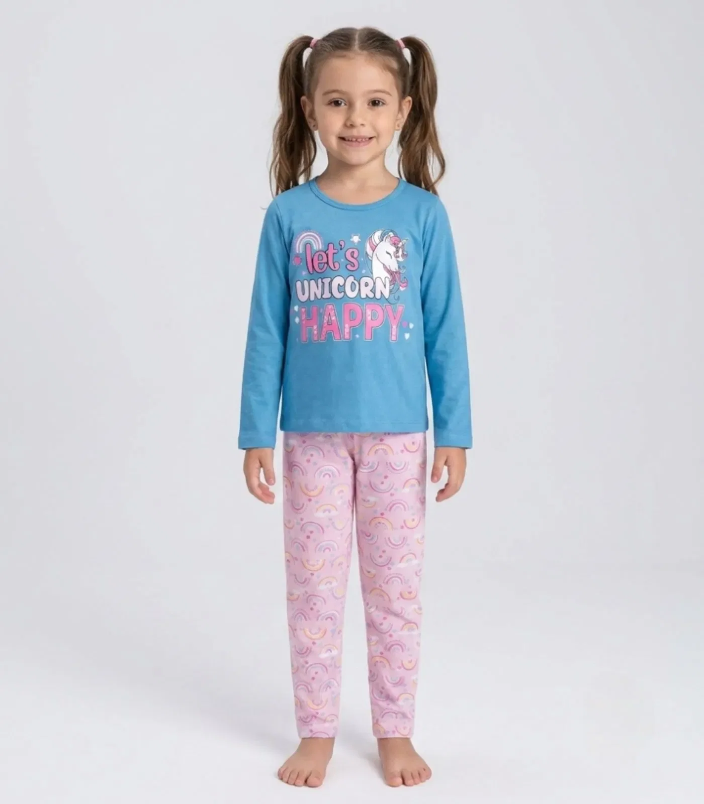 Pijama Menina Manga Longa Meia Malha Kappes Azul