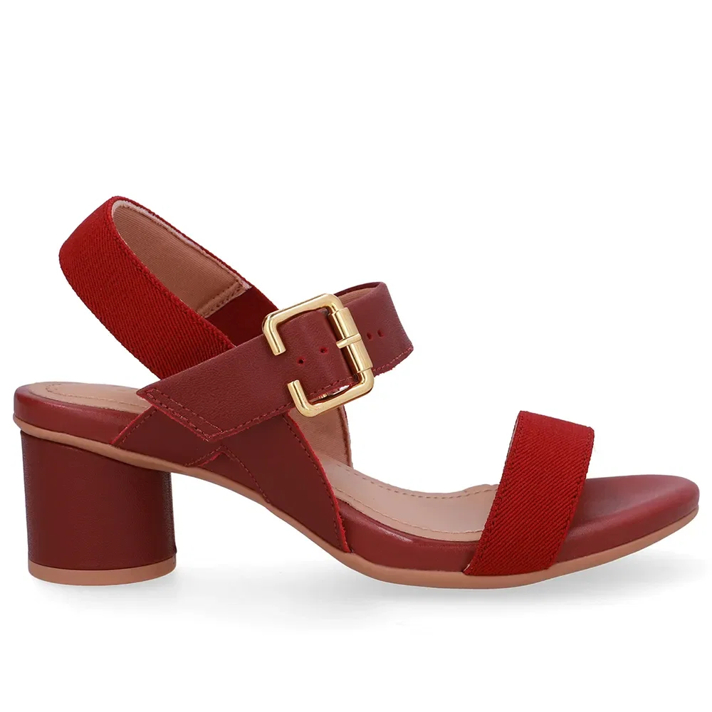 Sandália Salto Bloco Redondo Couro Vermelho — imagem 1