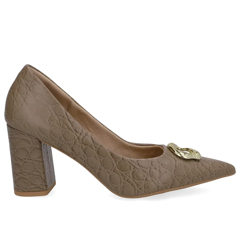 Scarpin Marrom Couro Croco Bico Fino — imagem 1
