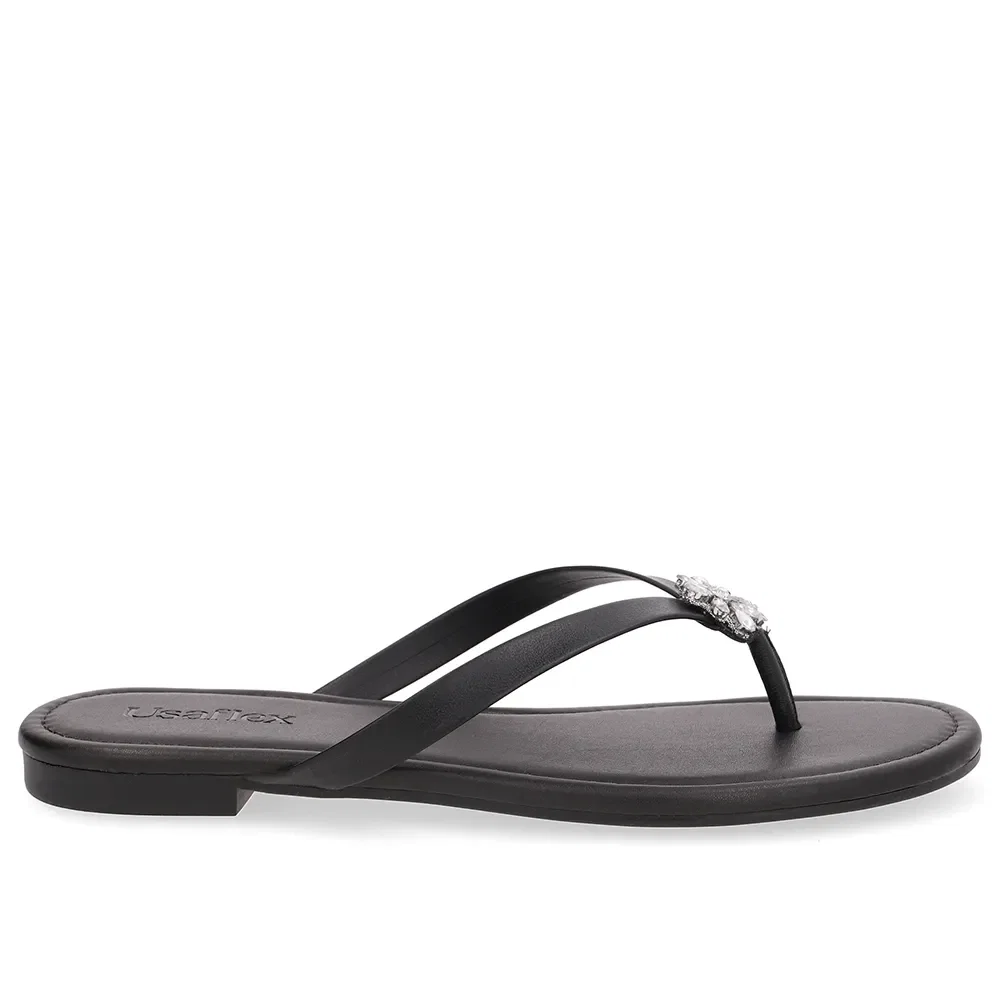 Chinelo Rasteiro Couro Preto — imagem 1