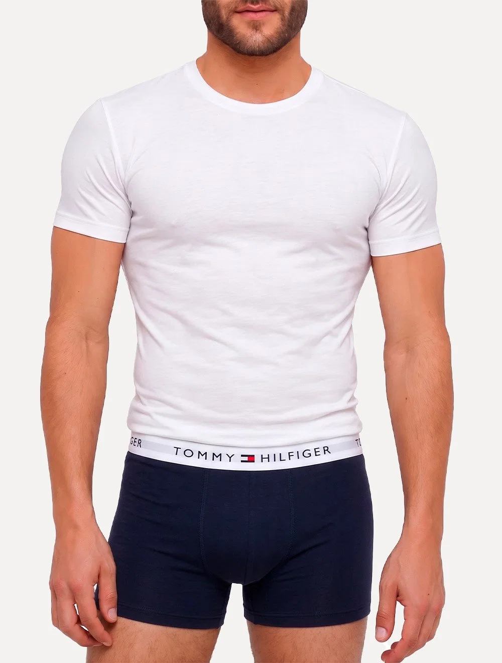 Cueca Tommy Hilfiger Masculina Cotton Stretch Trunk Azul Cinza Mescla Marinho Pack 3UN