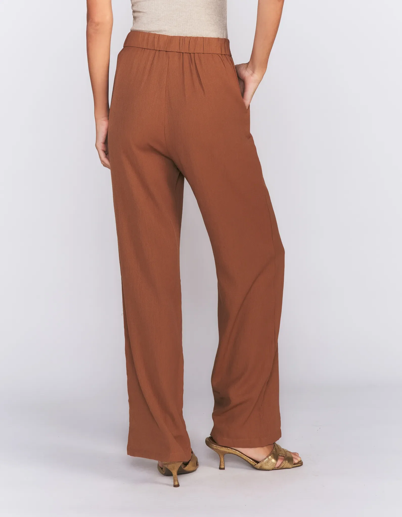Calça Pantalona Elástico - Caramelo