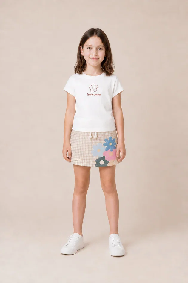 Conjunto Infantil Menina Blusa em Malha e Saia em Moletom