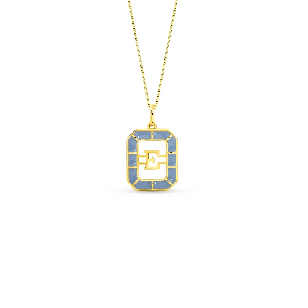 Pingente Alfabeto Letra E em Ouro Amarelo 18k com Esmalte, 14mm