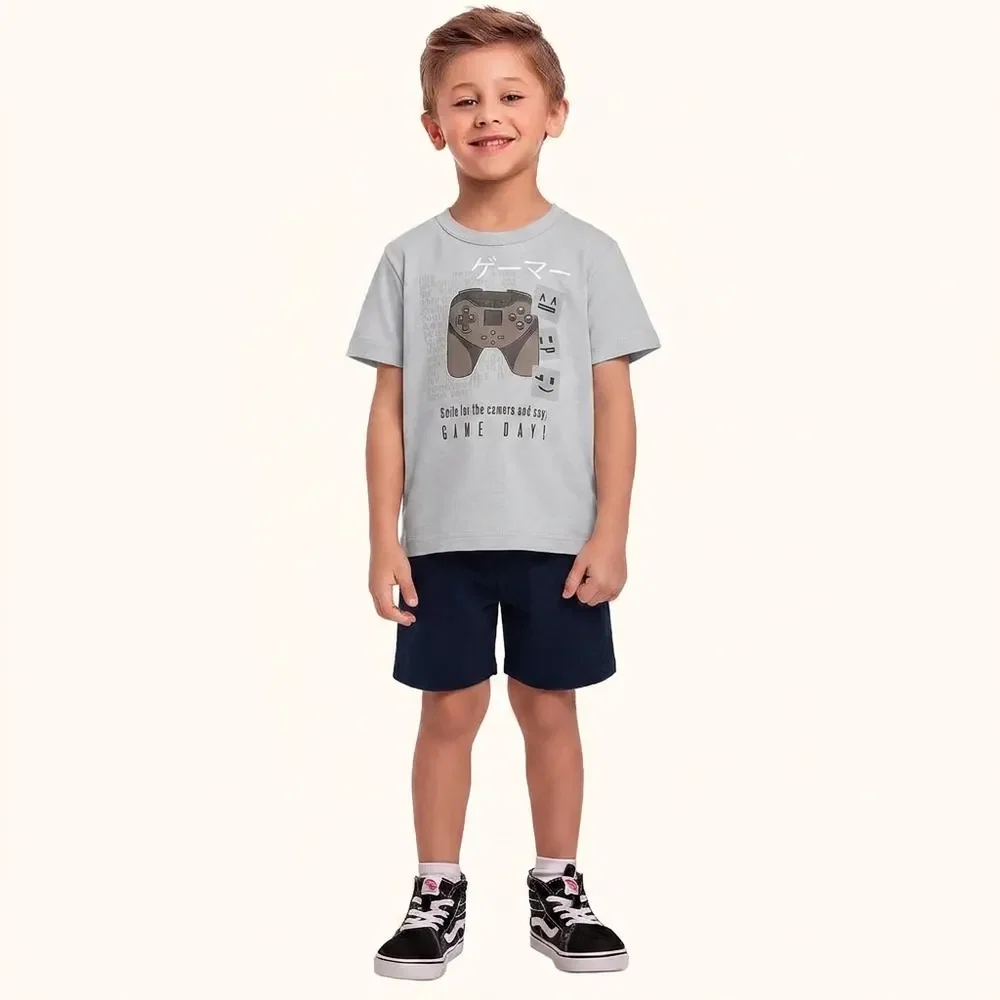 Conjunto camiseta em meia malha e bermuda em moletinho gamer — imagem 1