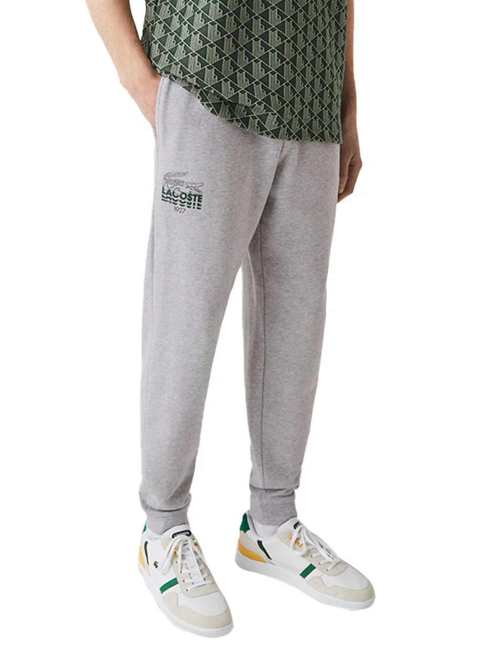 Calça Lacoste Moletom Masculina Croco Logo 1927 Cinza Mescla