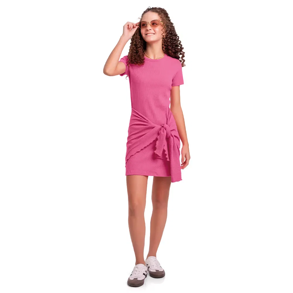 Vestido em ribana com amarração decorativa