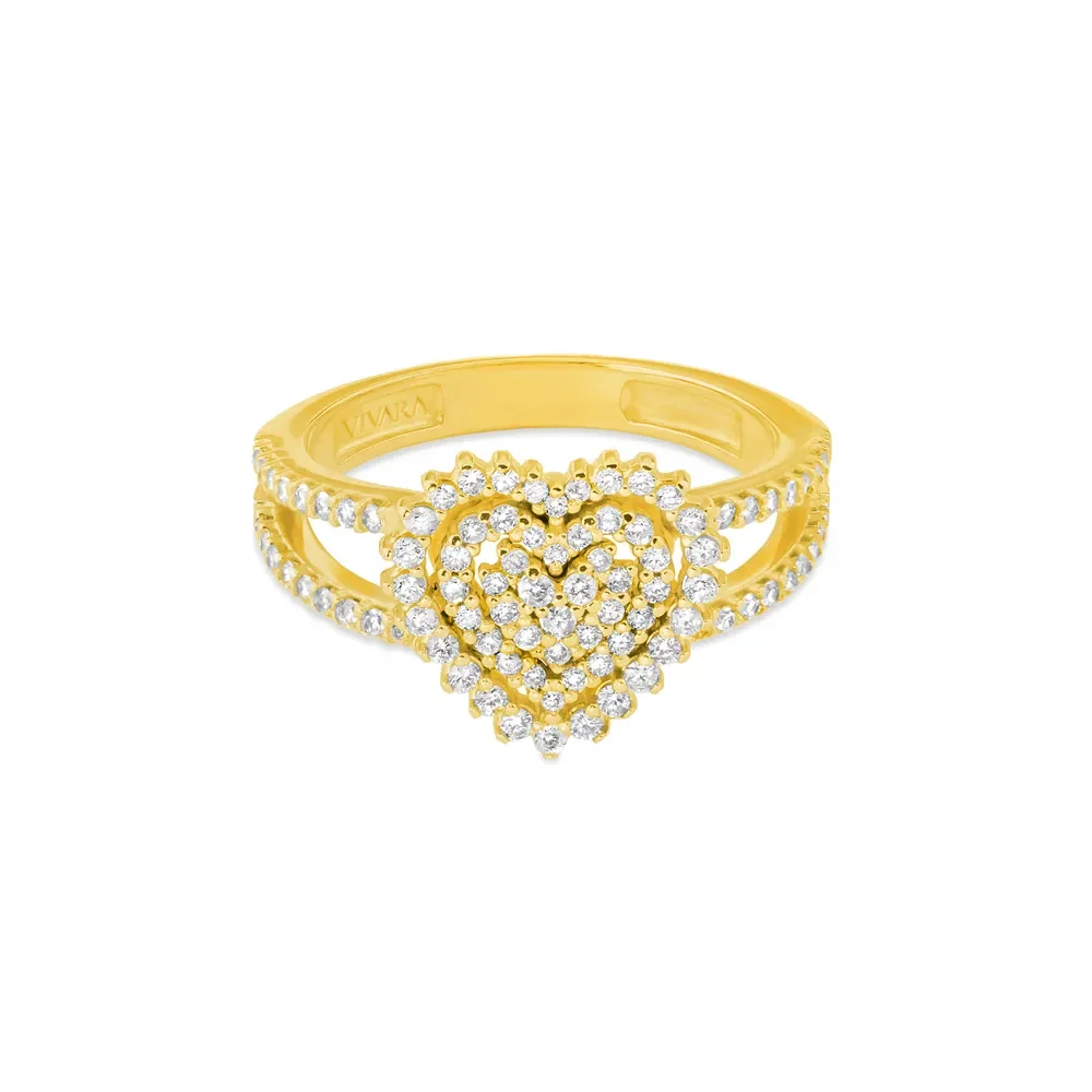 Anel Clássico Especial Coração em Ouro Amarelo 18k com Diamantes 0,56ct