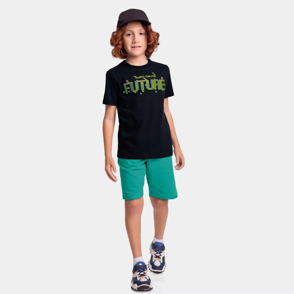 Conjunto camiseta future e bermuda em moletinho