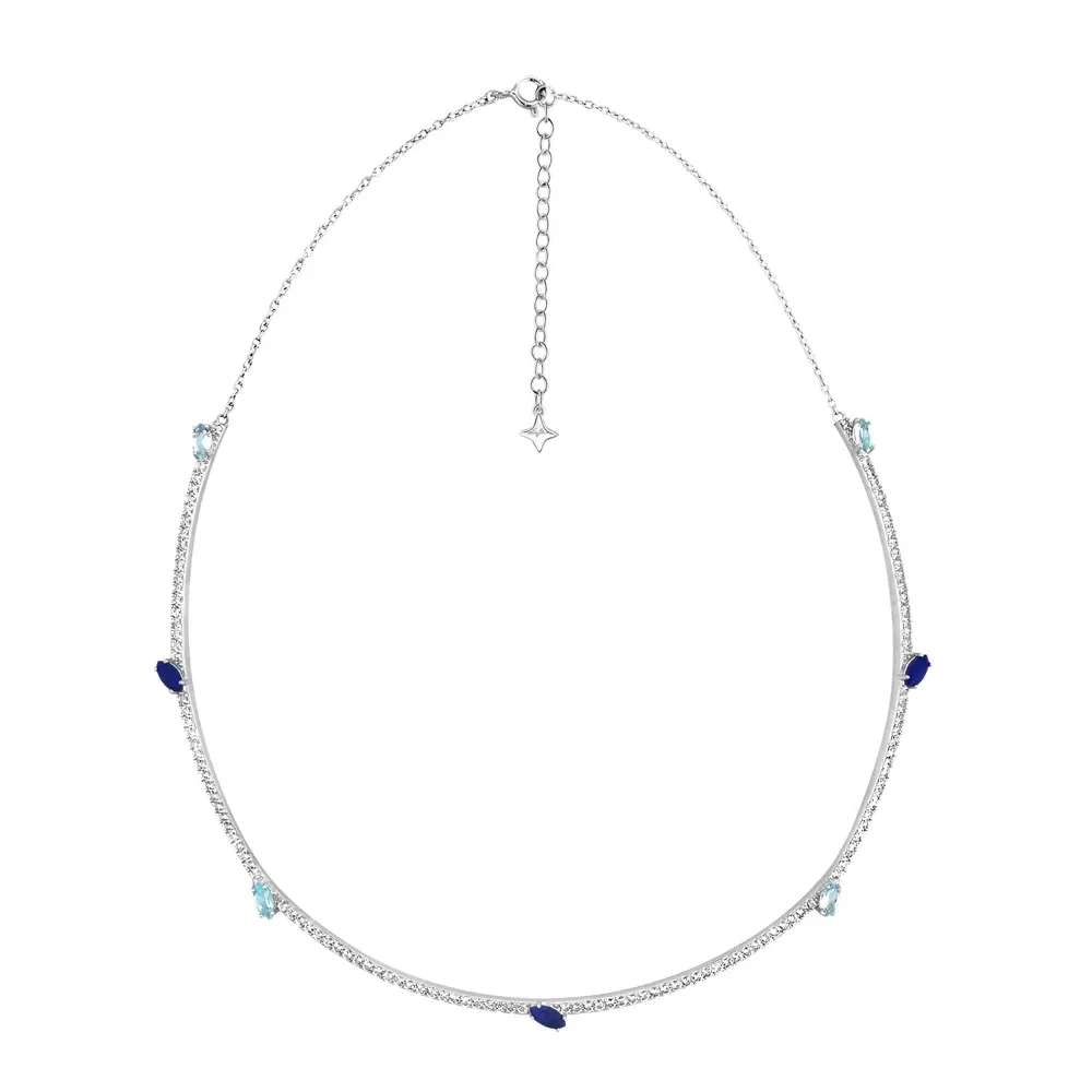 Colar Life Brisa Choker em Prata 925 com Lápis Lazúli e Topázios Azuis, 45cm — imagem 1