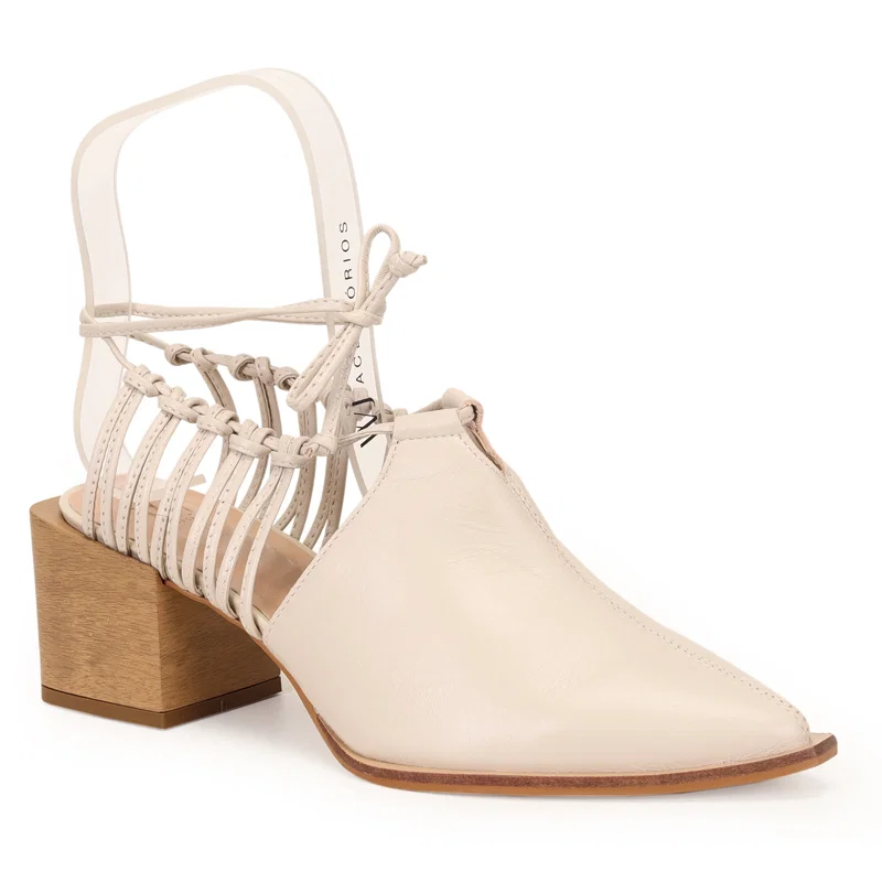 Mule Couro Com Tiras E Amarração 6 Cm