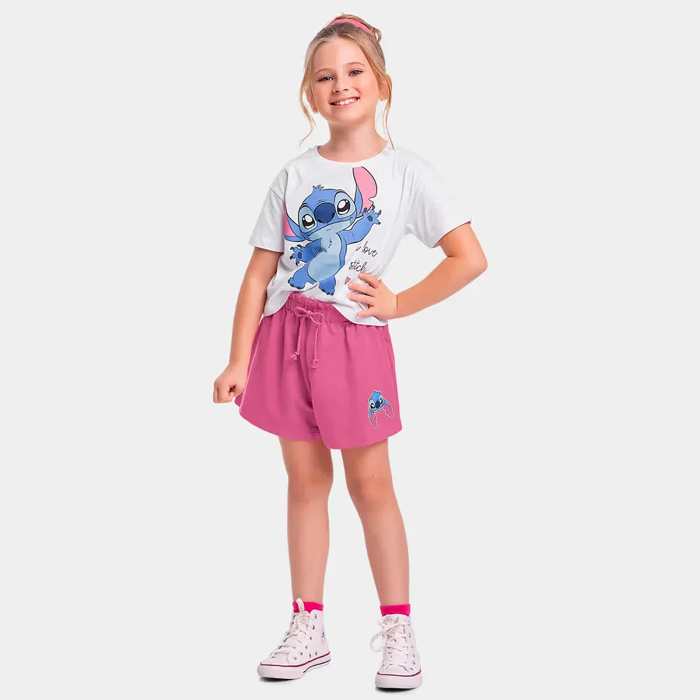 Conjunto blusa e short com cadarço decorativo Lilo & Stitch — imagem 1