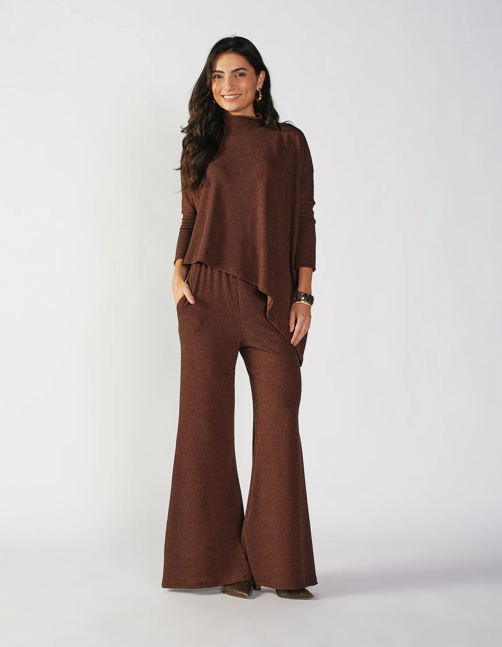 Calça Tricot Pantalona - Marrom — imagem 1