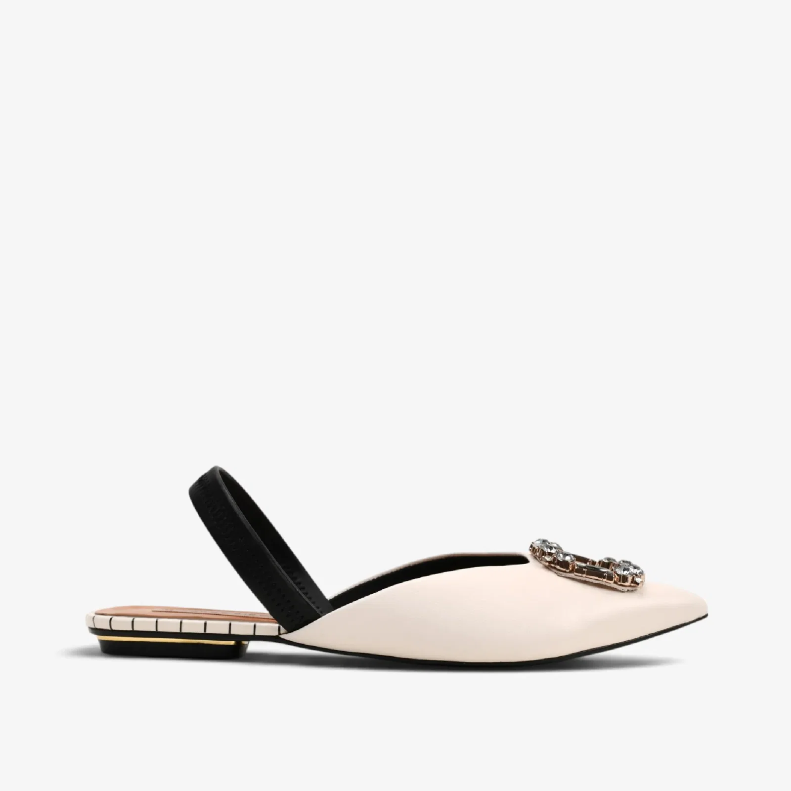 Slingback Listrado Preto Algodão Couro