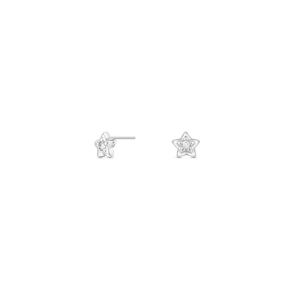 Brinco Baby Estrela em Ouro Branco 18k com Safiras Incolores — imagem 1