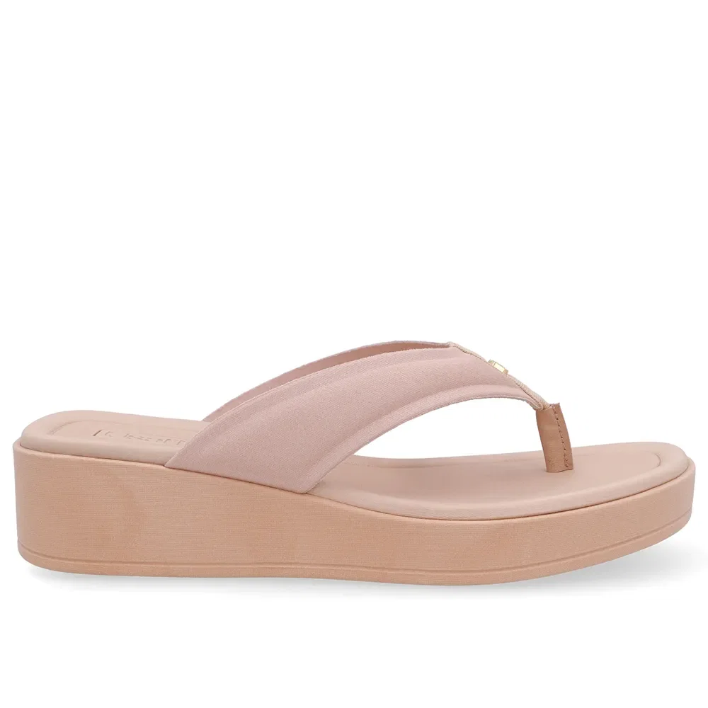 Chinelo Salto Plataforma Tecido Bege