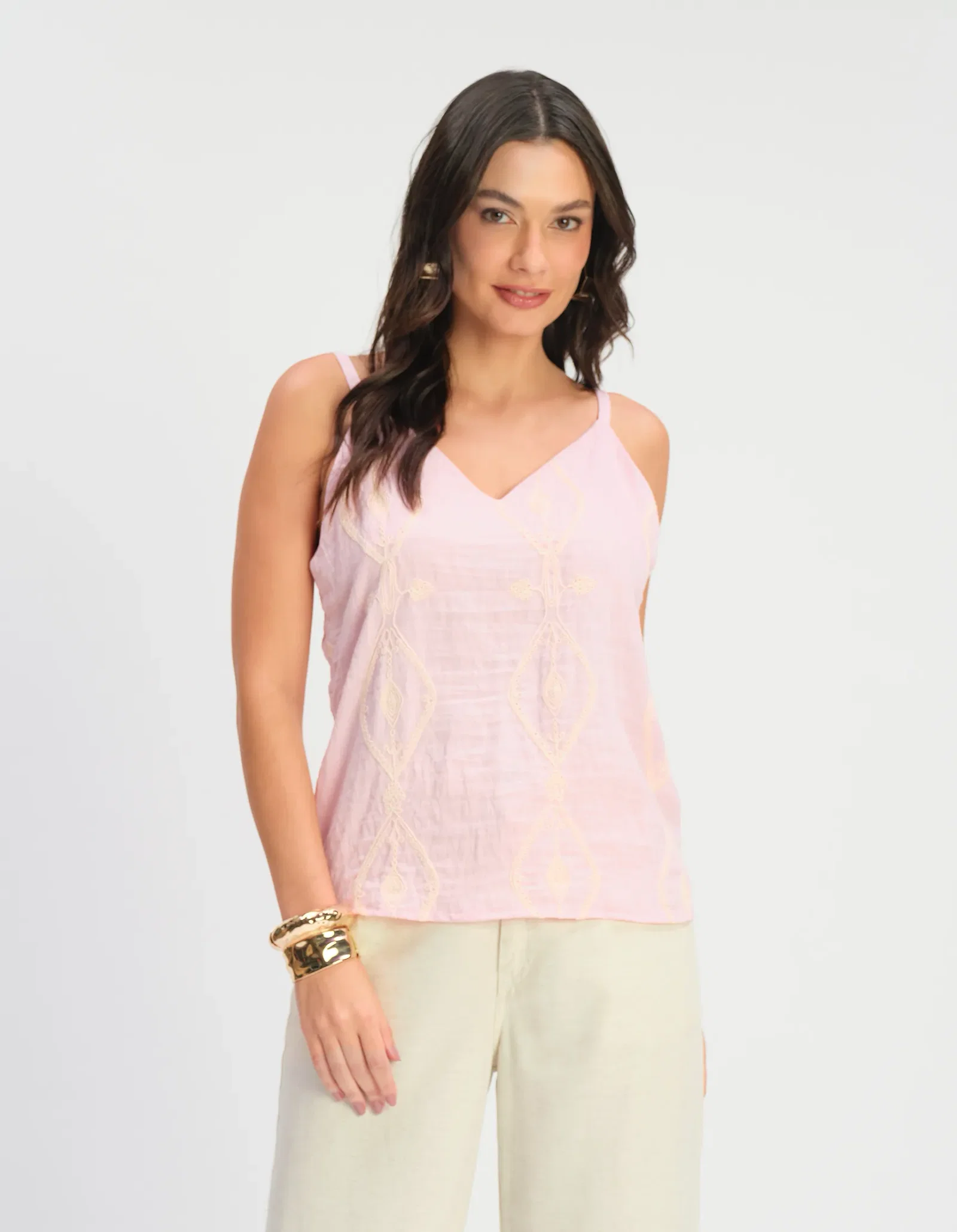 Blusa Alça Bordada Losangos - Rose