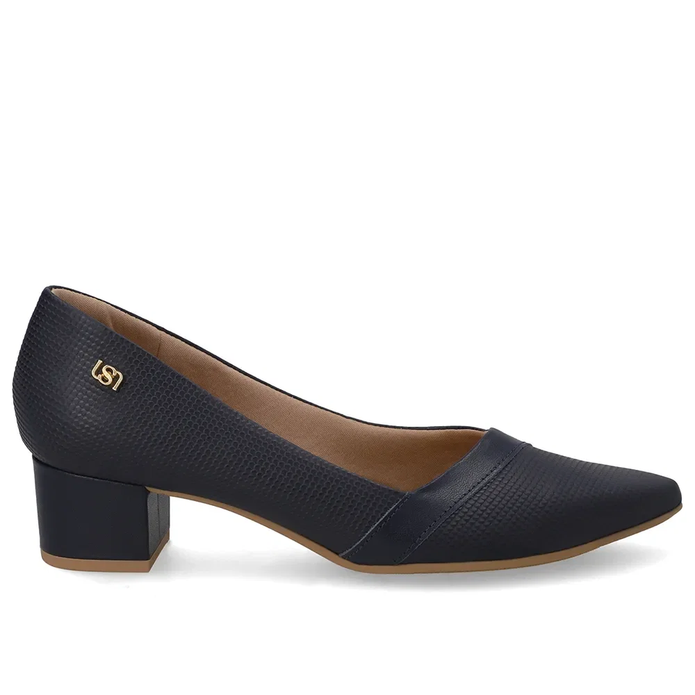 Scarpin Couro Azul Bico Fino — imagem 1