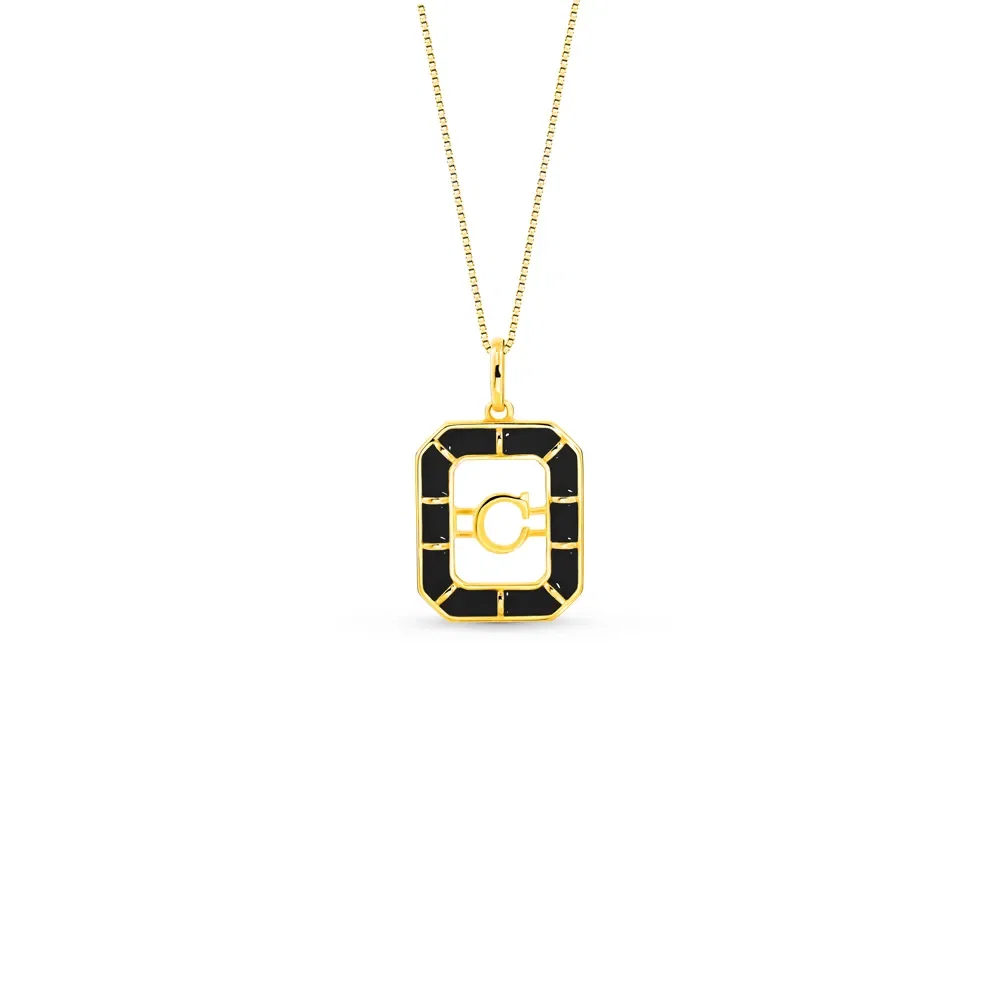 Pingente Alfabeto Letra C em Ouro Amarelo 18k com Esmalte, 14mm