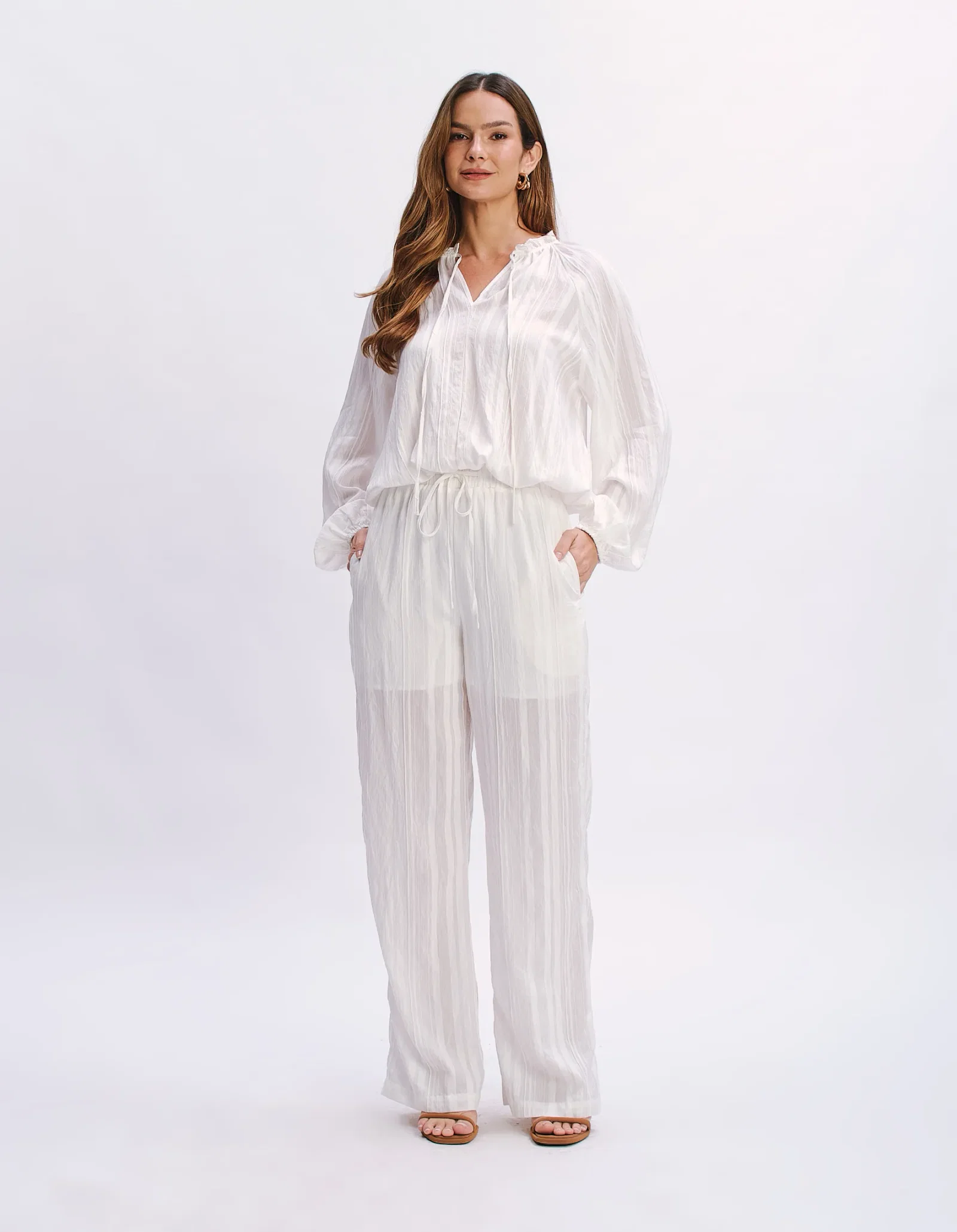 Calça Pantalona Cós Amarração - Off White