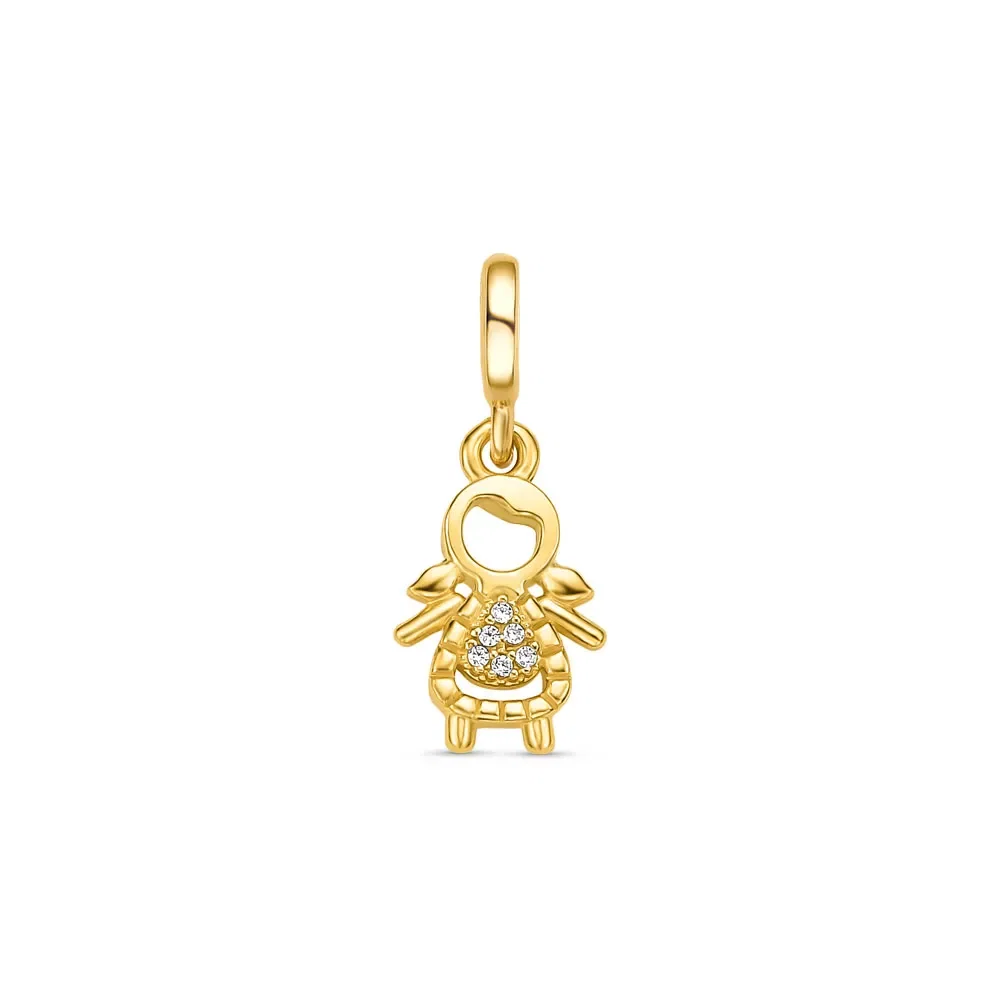 Pingente Life Menina em Prata 925 com Banho de Ouro Amarelo 18k e Pedras Incolores — imagem 1