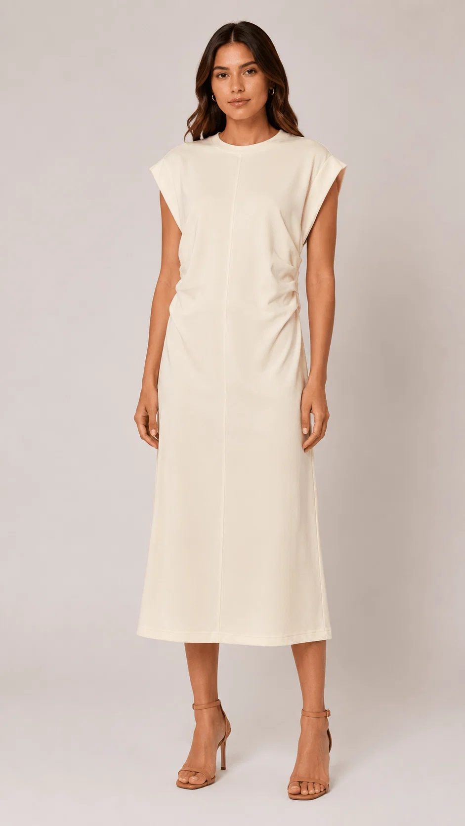 Vestido Midi Franzido Lateral - Amarelo