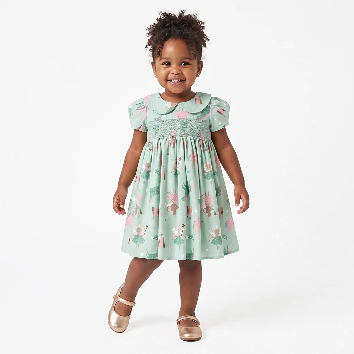 Vestido Manga Curta Toddler Ratinha Fustão Estampado Tip Top