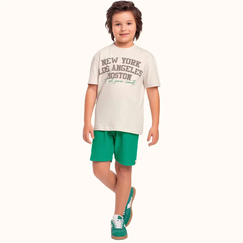 Conjunto camiseta em meia malha e bermuda em moletinho com bolso funcional new york — imagem 1