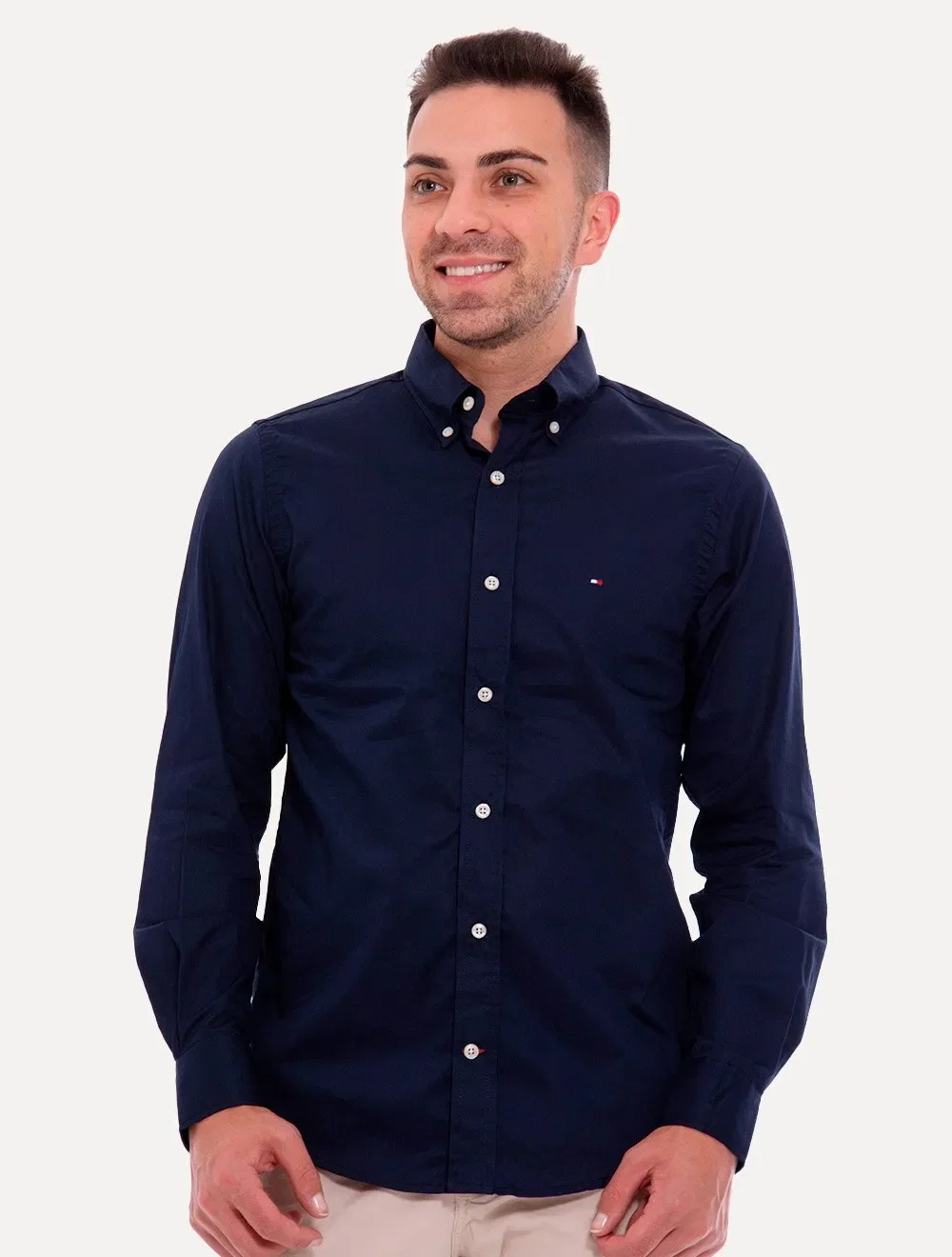 Camisa Tommy Hilfiger Masculina Regular Fit Classic Collar Azul Marinho — imagem 1