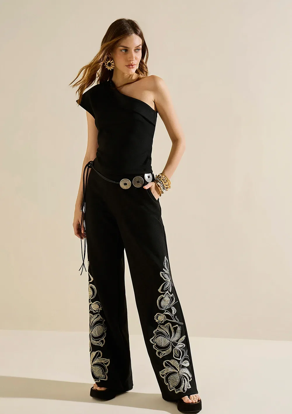 Calça Morena Rosa Pantalona Alta Preto — imagem 1