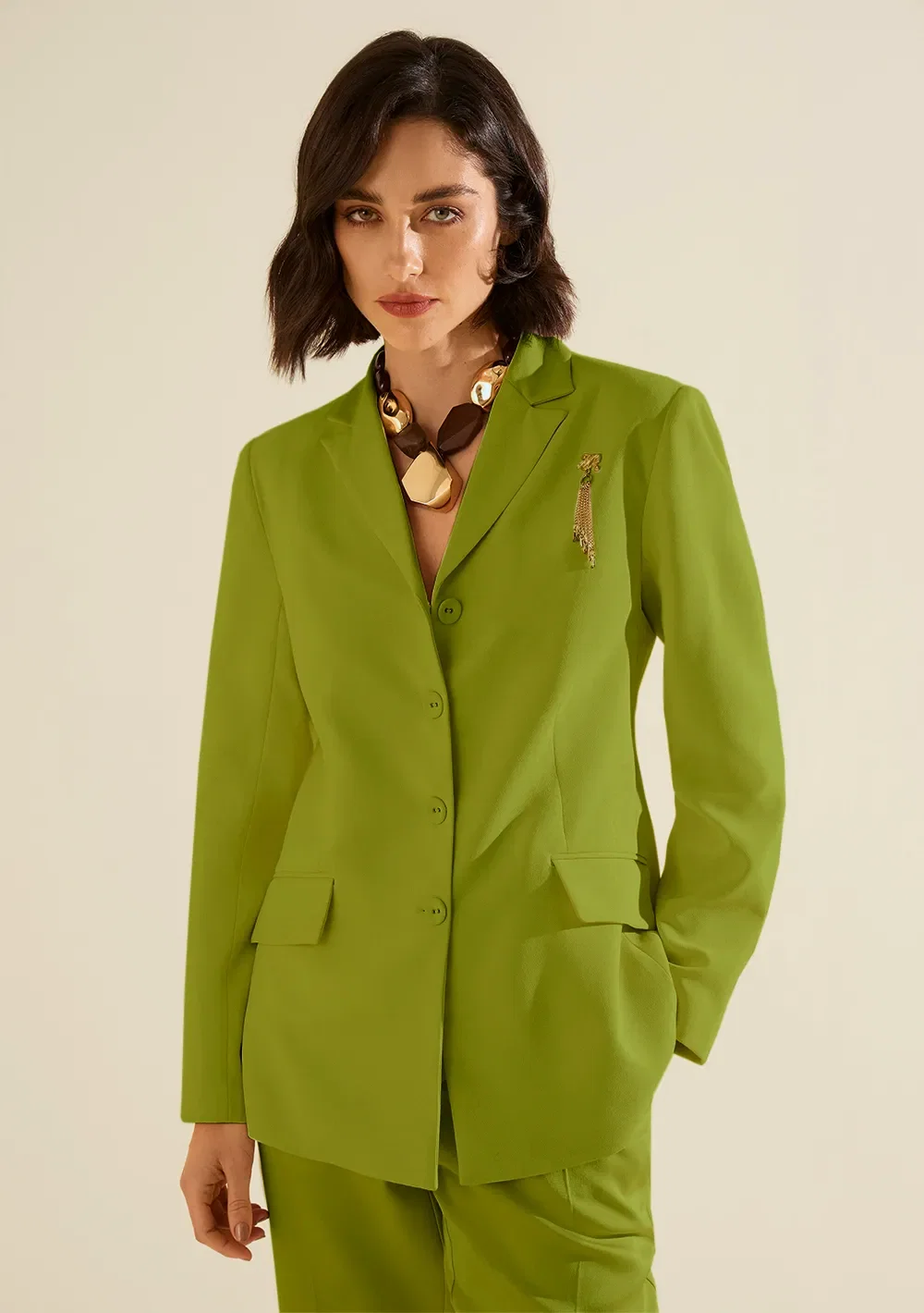 Blazer Morena Rosa Ajustado Manga Longa Padrão Verde