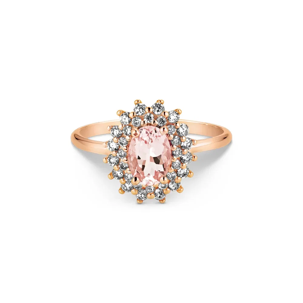 Anel Clássico em Ouro Rosé 18k com Morganita e Diamantes — imagem 1