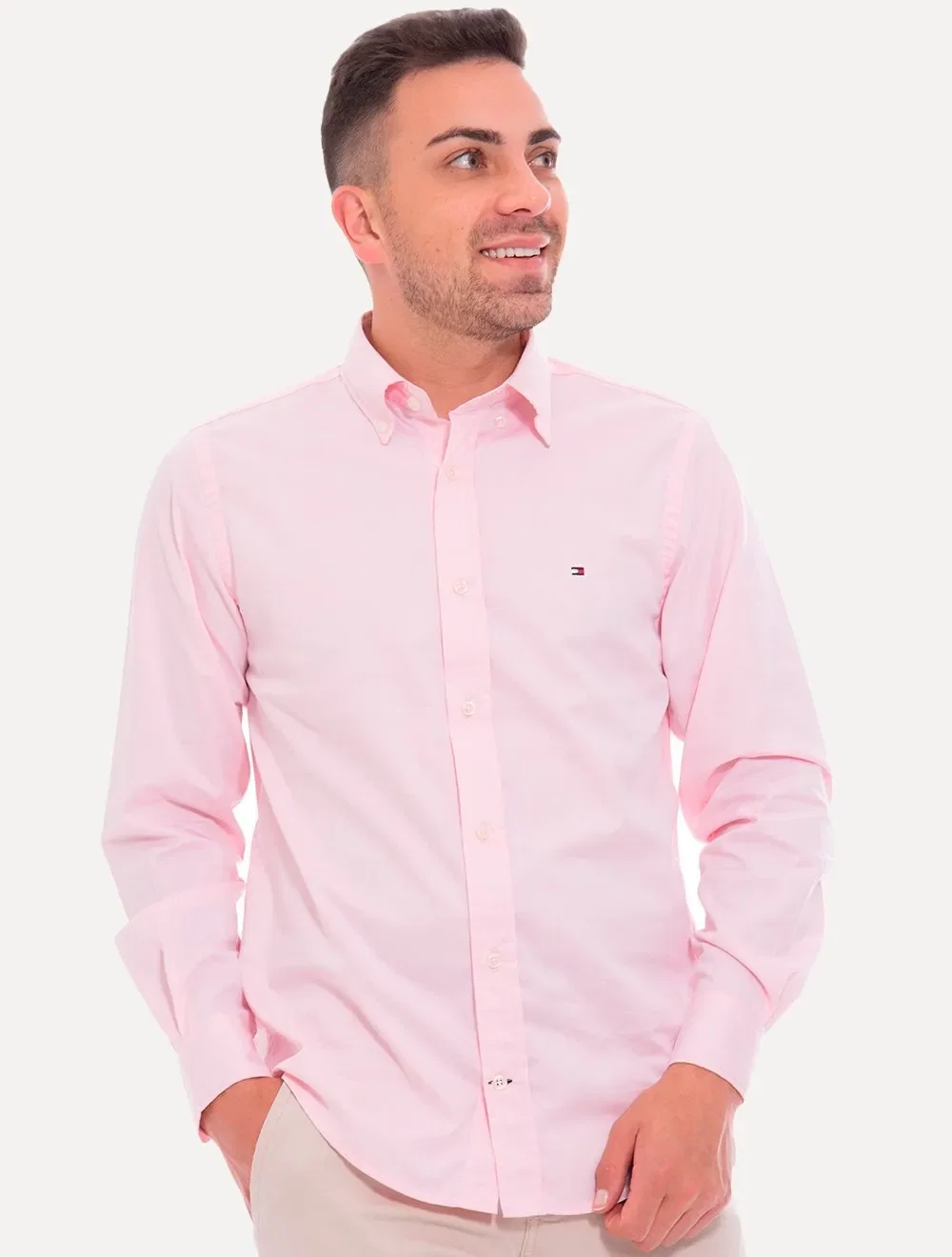 Camisa Tommy Hilfiger Masculina Regular Fit Classic Collar Rosa — imagem 1