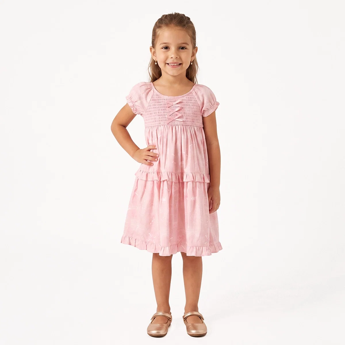 Vestido Manga Curta Kids Floral Paris Tricoline Estampado Tip Top