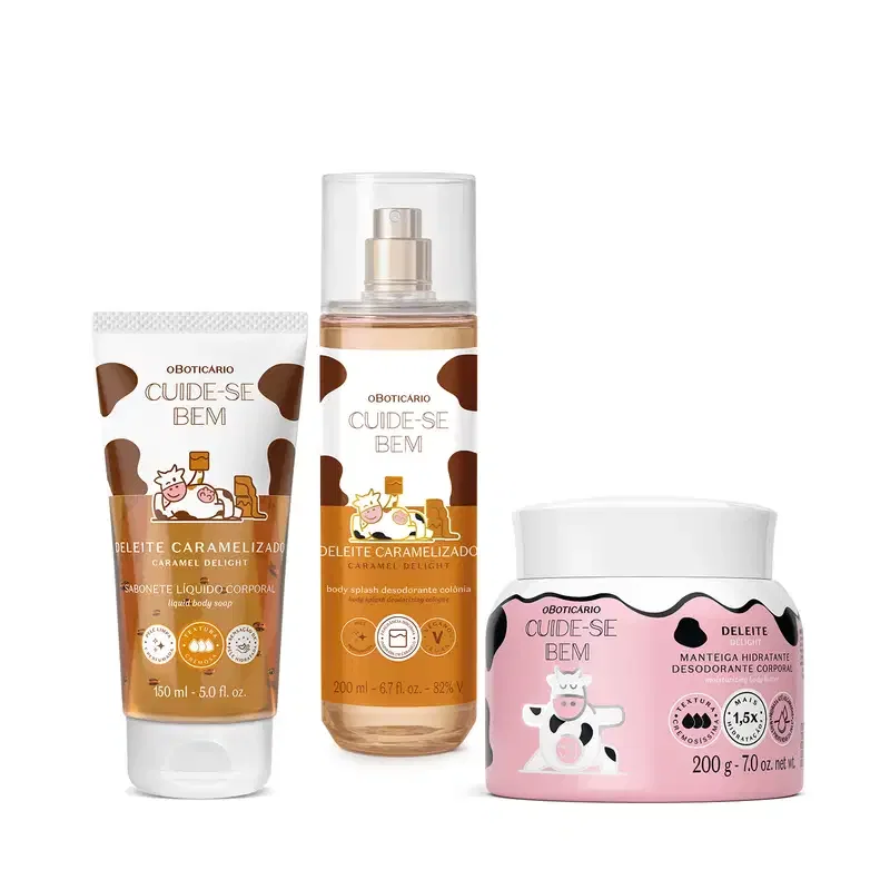 Combo Cuide-se bem Deleite: Manteiga Corporal 200g + Body Splash 200ml + Sabonete Líquido 150ml