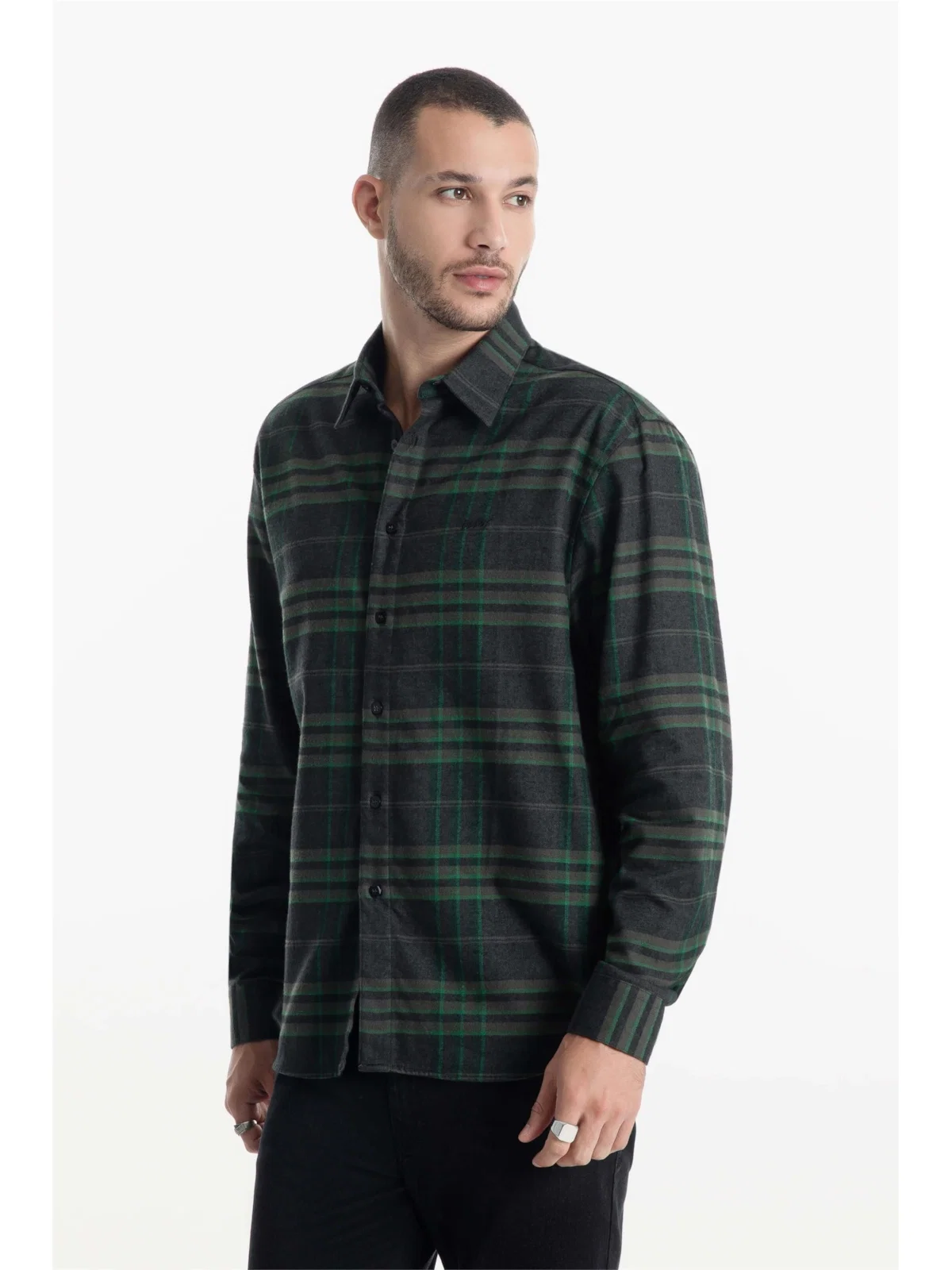 Camisa Xadrez Wool Touch Zurich Loose Irish Verde Escuro — imagem 1