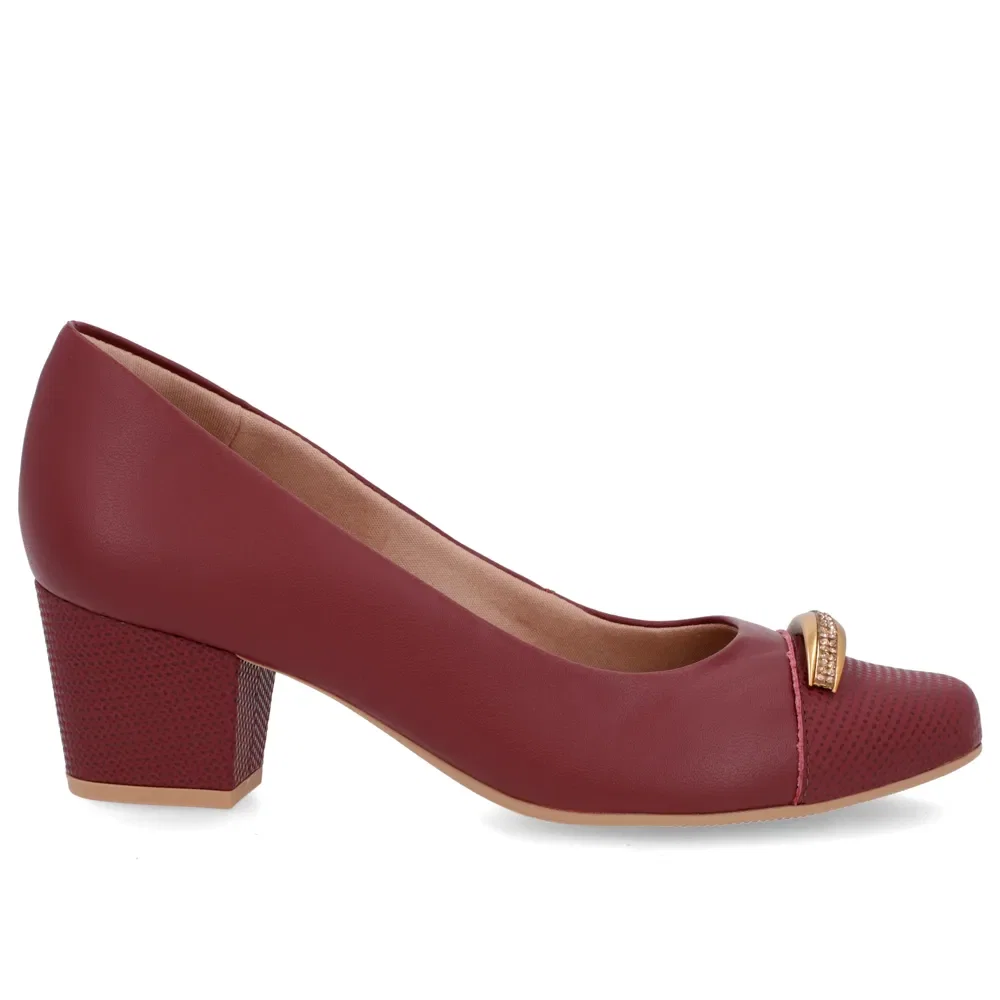 Scarpin Couro Vermelho Salto Bloco Brilho — imagem 1