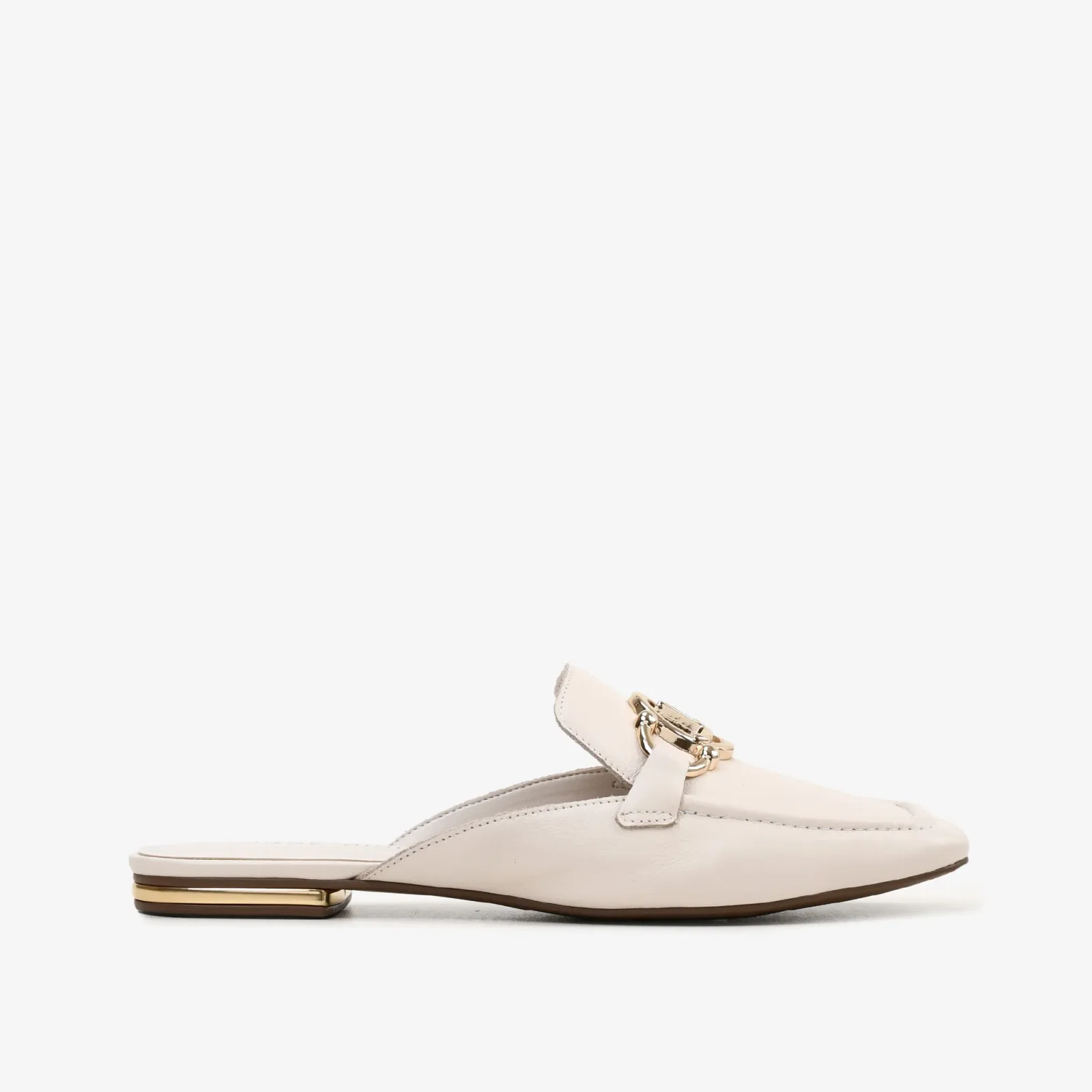 Mule Off White Algodão Couro