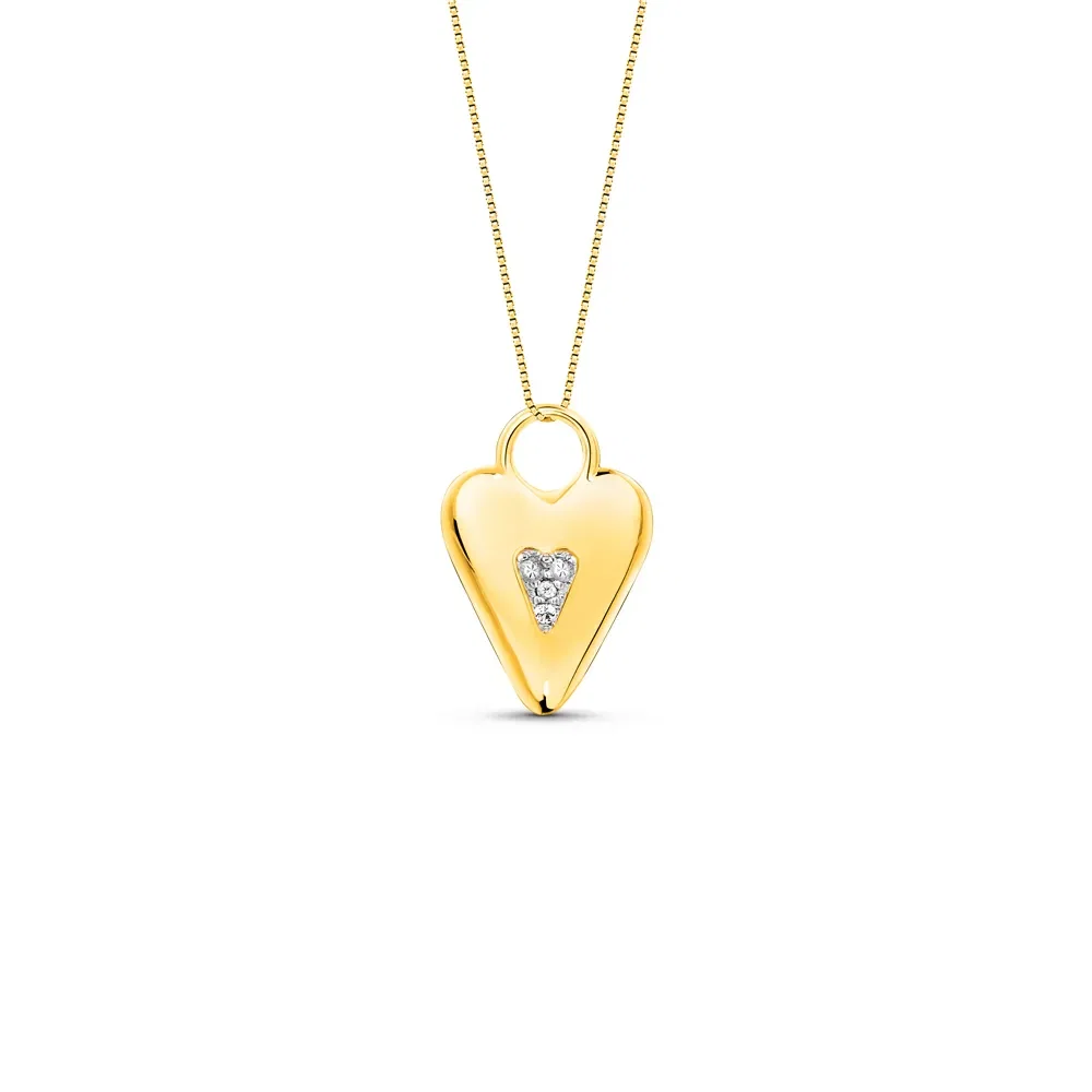 Pingente Cuore em Ouro Amarelo 18k com Topázio Incolor, 14.8mm — imagem 1