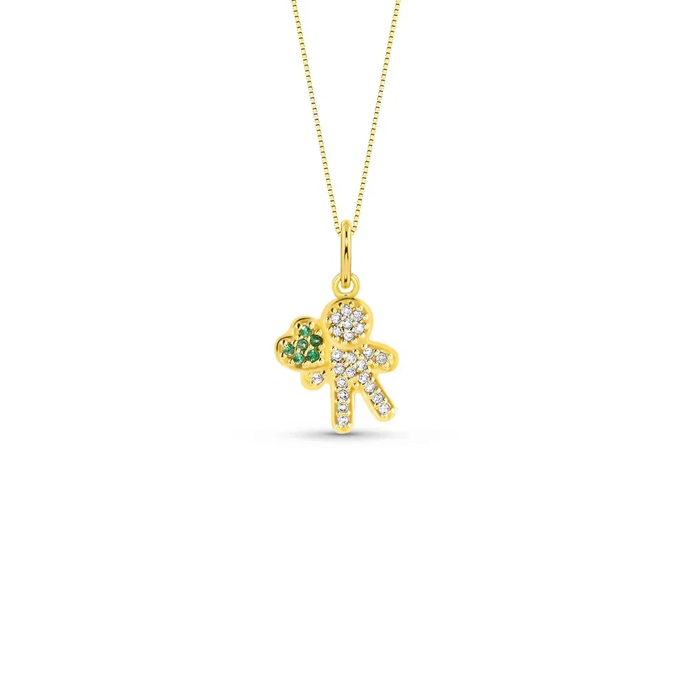 Pingente Menino em Ouro Amarelo 18k com Diamantes e Tsavorita, 18.3mm — imagem 1