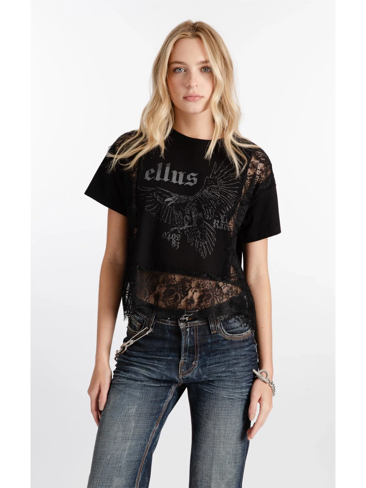 Blusa Washed Lace Crown Preto