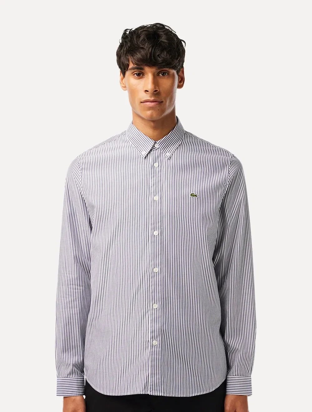 Camisa Lacoste Masculina Regular Stripes Blanc Marine Branca