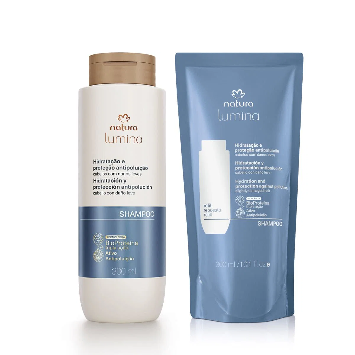 Kit Shampoo Purificante Lumina para Hidratação e Proteção Antipoluição com Refil 2 un de 300 ml