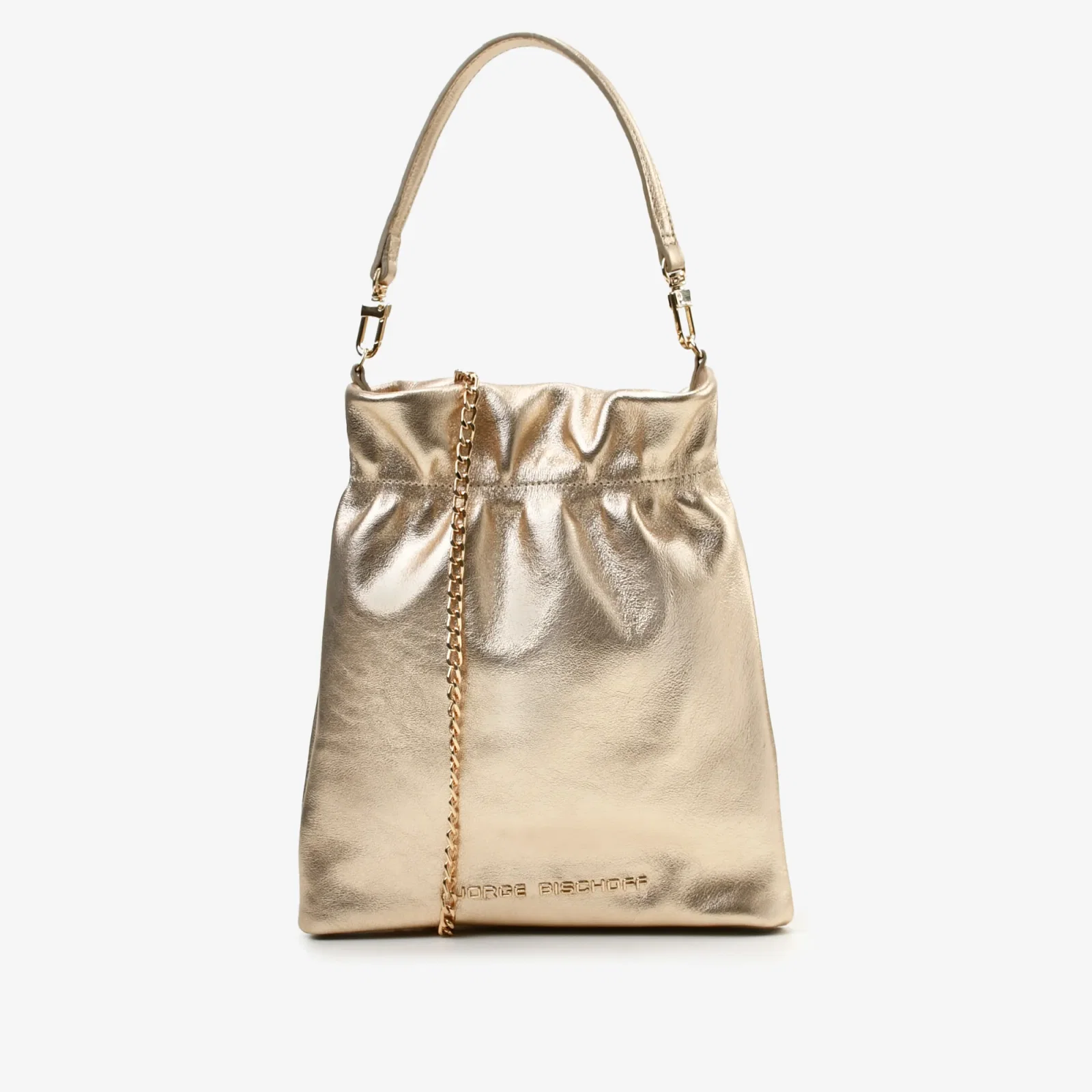 Bolsa Saco Metal Ouro Champagne Couro