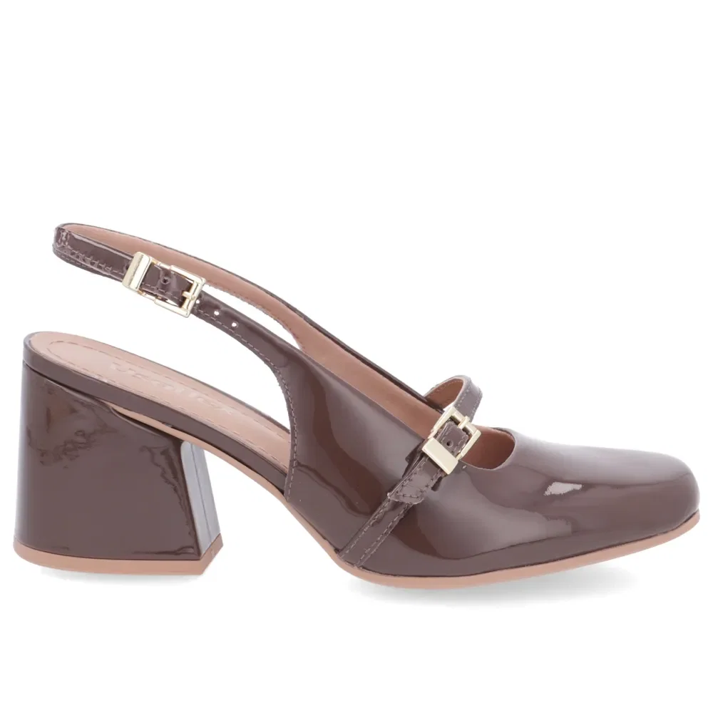 Slingback Marrom Salto Bloco Couro Liso — imagem 1