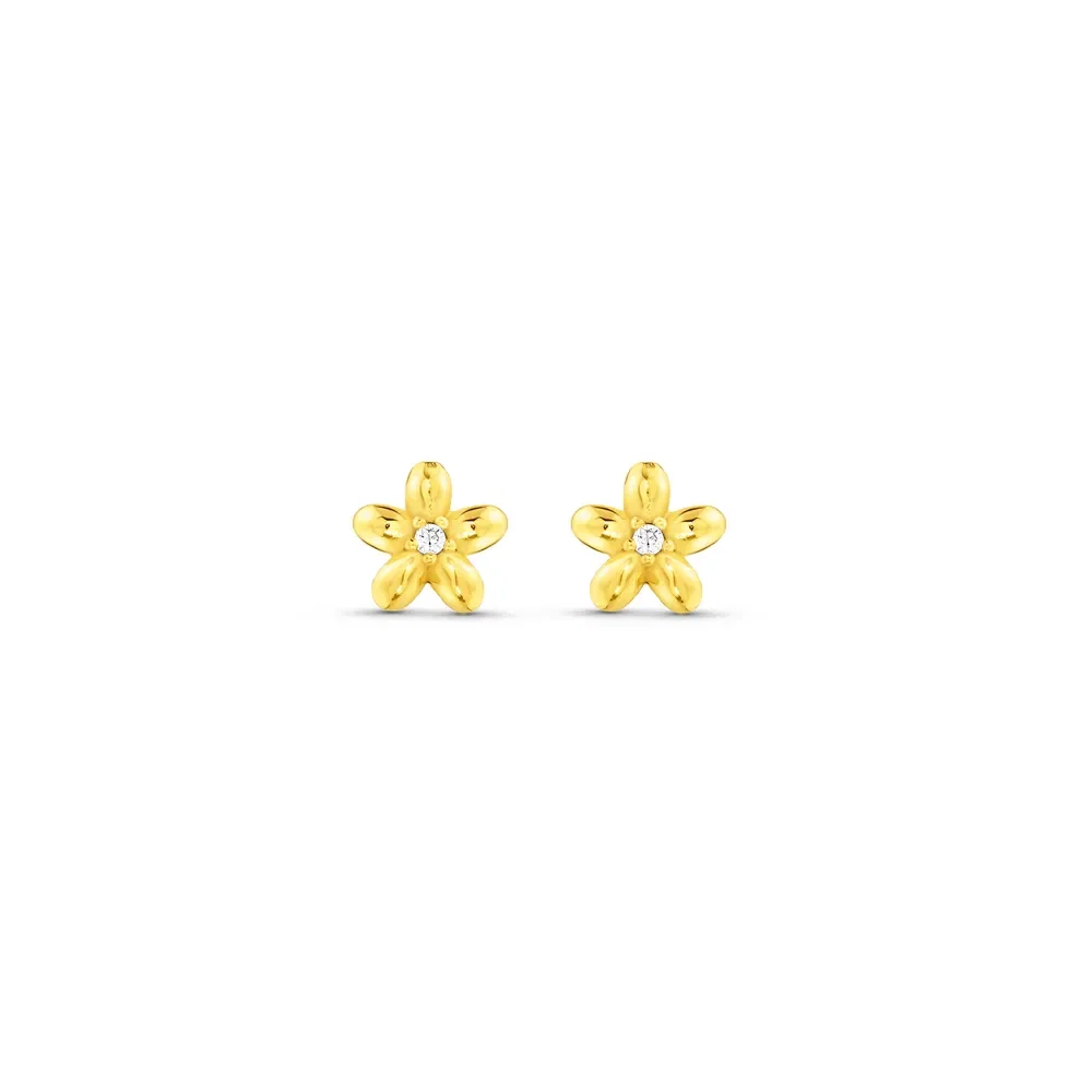 Brinco Life Petit Flor Prata Banho Ouro Amarelo Cravejado