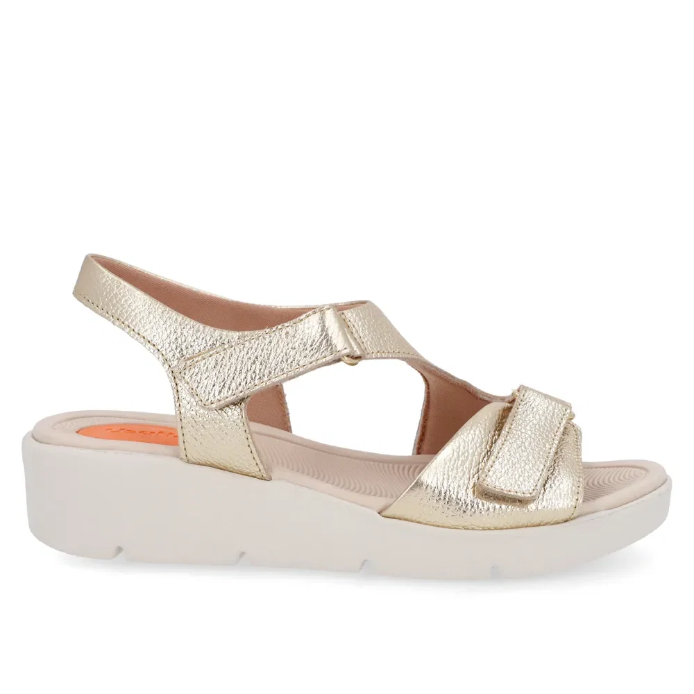 Sandália Plataforma Couro Dourado Ajuste Fecho-Flex — imagem 1