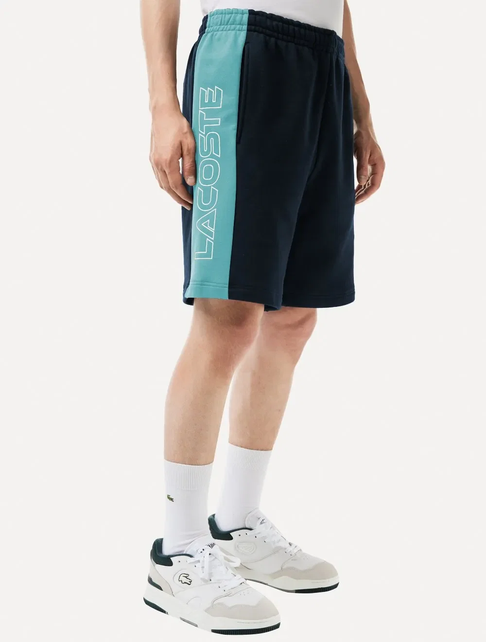 Bermuda Lacoste Masculina Moletom Fleece Colourblock Jogger Marinho